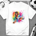 Colourful Cartoon Soccer Boy Powerful Strike T-Shirt - soccer fan t-shirt | GoalRush Studio
