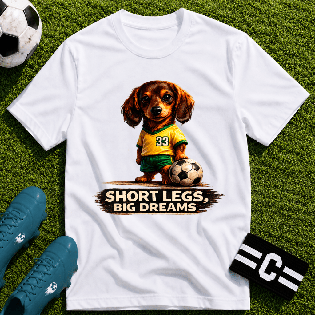 Dachshund - Short Legs Big Dreams Soccer T-Shirt - soccer fan t-shirt | GoalRush Studio