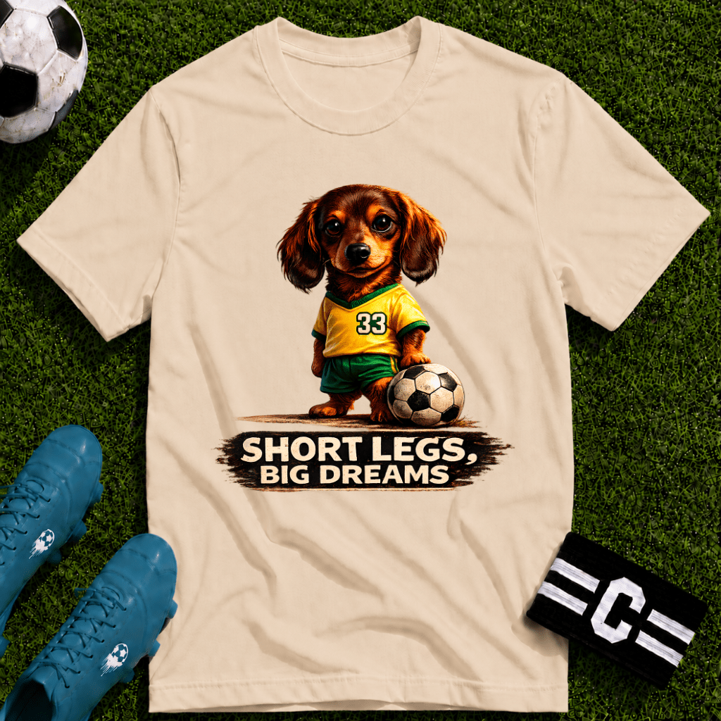 Dachshund - Short Legs Big Dreams Soccer T-Shirt - soccer fan t-shirt | GoalRush Studio