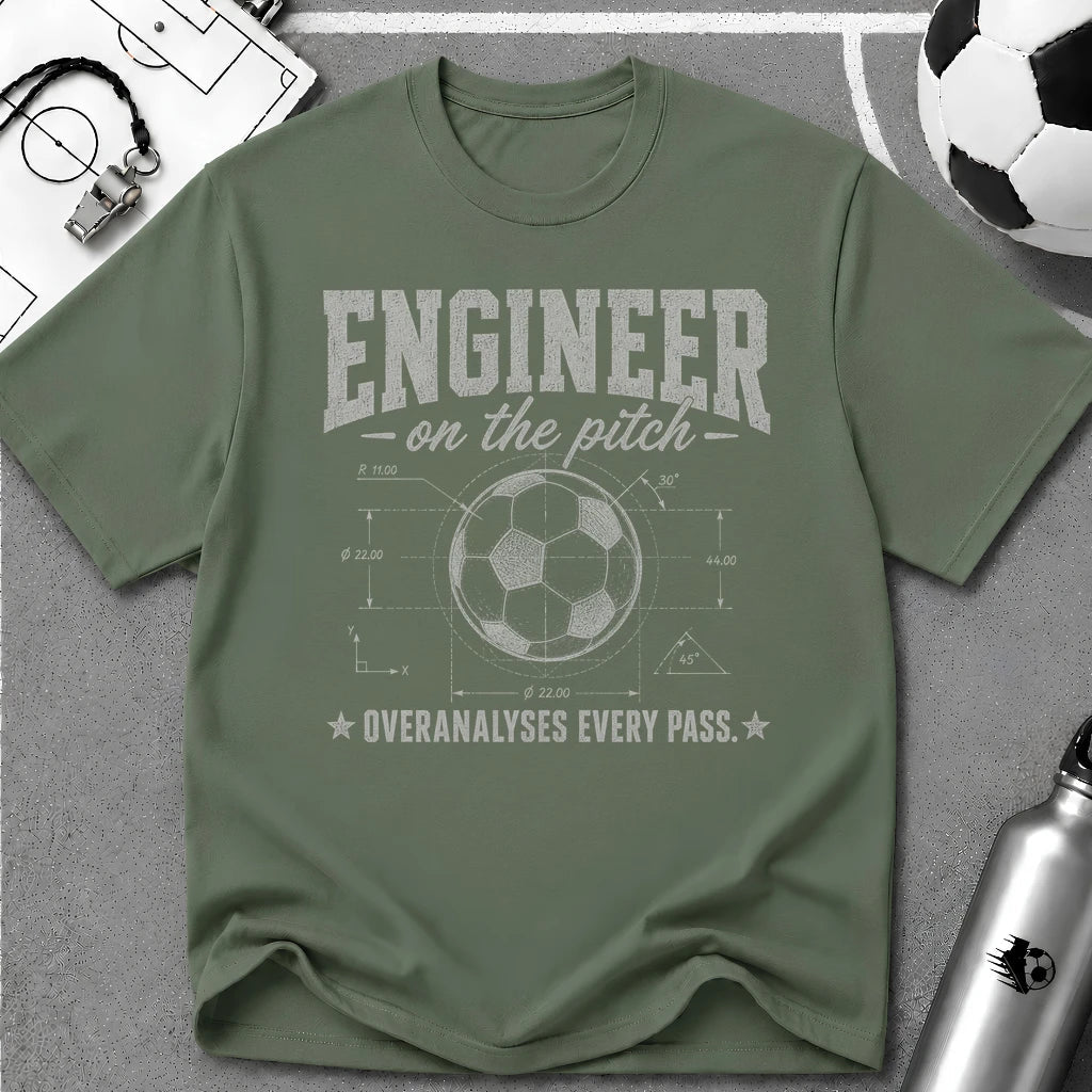 Engineer on the Pitch Overanalyses Every Pass T-Shirt - soccer fan t-shirt | GoalRush Studio