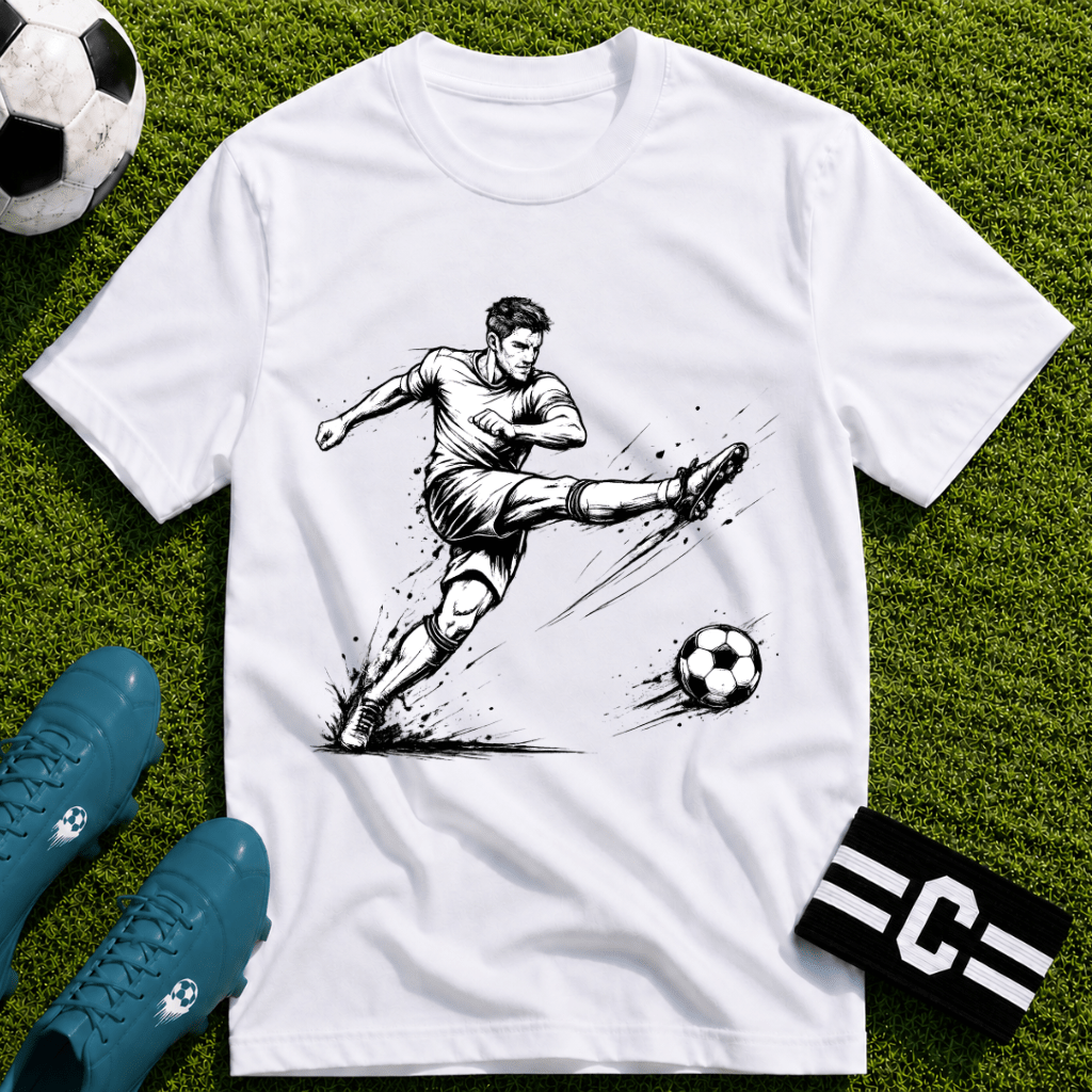 Football Striker Sketch T-Shirt - soccer fan t-shirt | GoalRush Studio