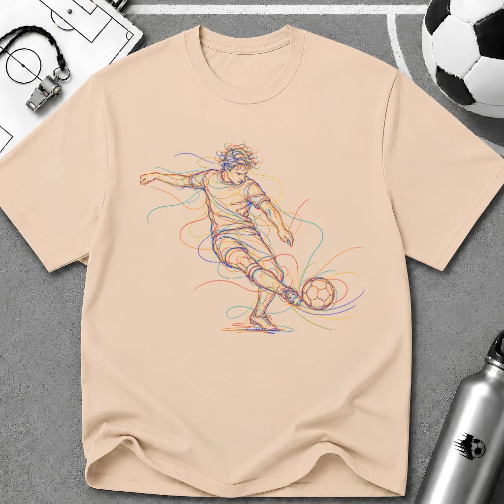 Free Kick Strike. Dead Ball Multi-Line Colour Art T-Shirt - soccer fan t-shirt | GoalRush Studio