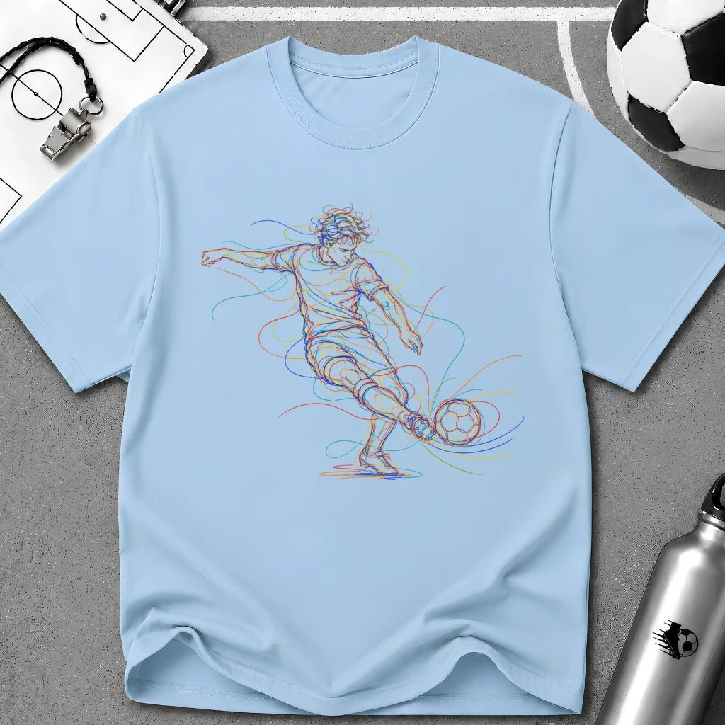 Free Kick Strike. Dead Ball Multi-Line Colour Art T-Shirt - soccer fan t-shirt | GoalRush Studio