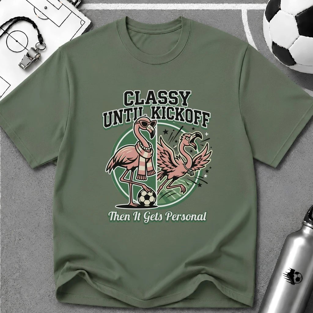 Funny Flamingo - Classy Until Kickoff Soccer T-Shirt - soccer fan t-shirt | GoalRush Studio