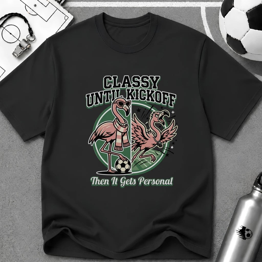 Funny Flamingo - Classy Until Kickoff Soccer T-Shirt - soccer fan t-shirt | GoalRush Studio