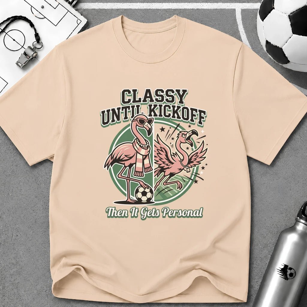 Funny Flamingo - Classy Until Kickoff Soccer T-Shirt - soccer fan t-shirt | GoalRush Studio