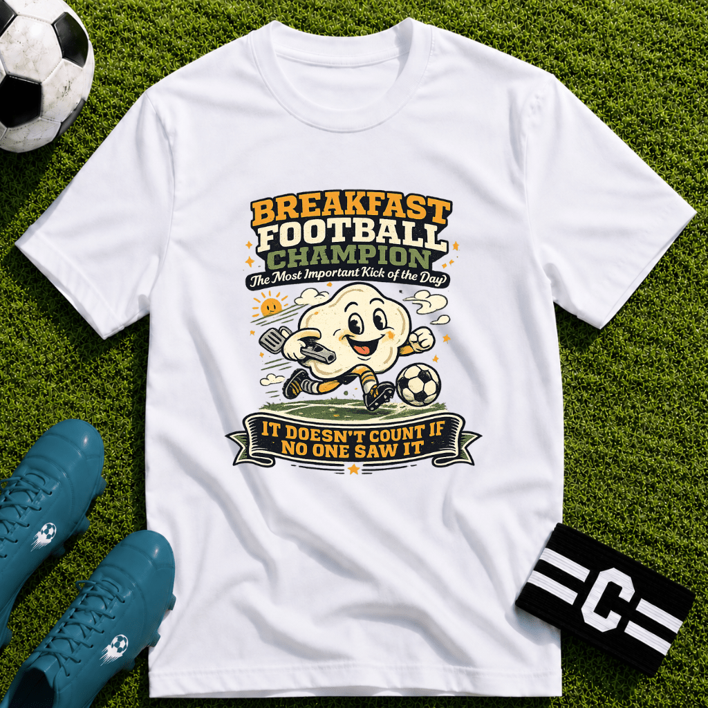 Funny Morning Game Day "Breakfast Football Champion" T-Shirt - soccer fan t-shirt | GoalRush Studio