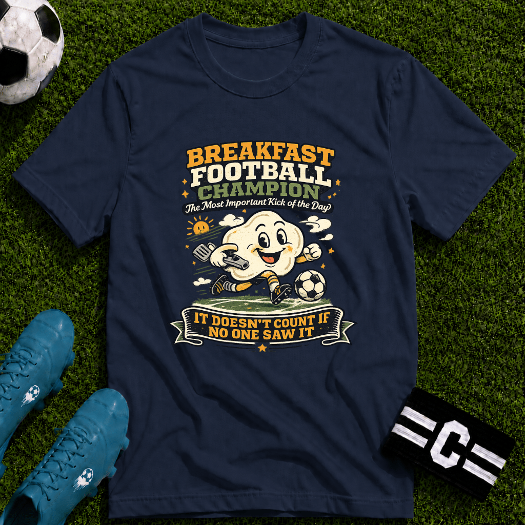 Funny Morning Game Day "Breakfast Football Champion" T-Shirt - soccer fan t-shirt | GoalRush Studio