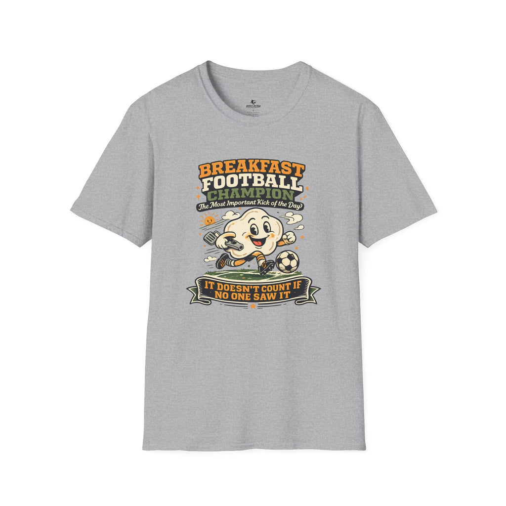 Funny Morning Game Day "Breakfast Football Champion" T-Shirt - soccer fan t-shirt | GoalRush Studio