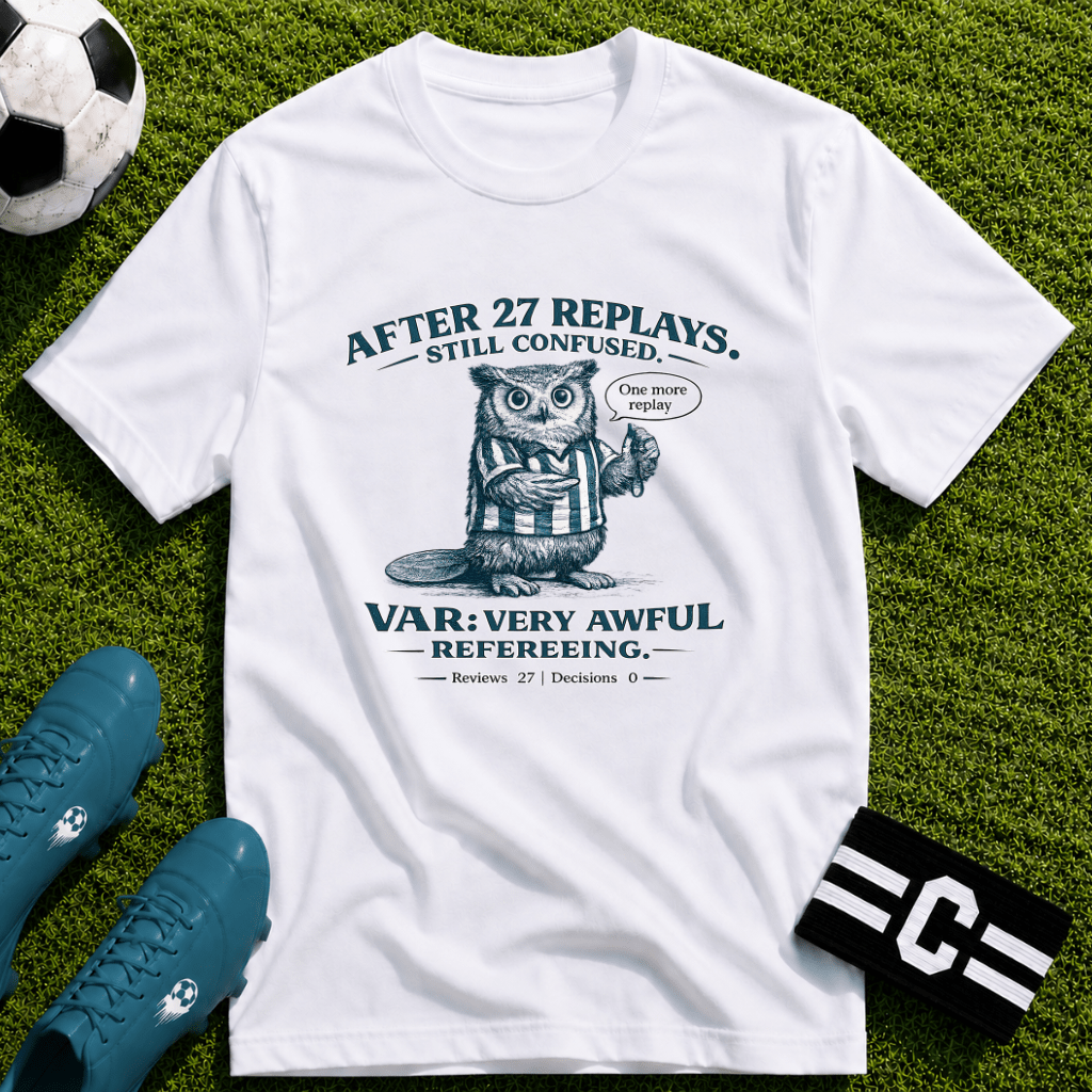 Funny Owl 'After 27 Replays, Still Confused' T-Shirt - soccer fan t-shirt | GoalRush Studio