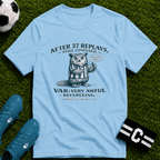 Funny Owl 'After 27 Replays, Still Confused' T-Shirt - soccer fan t-shirt | GoalRush Studio