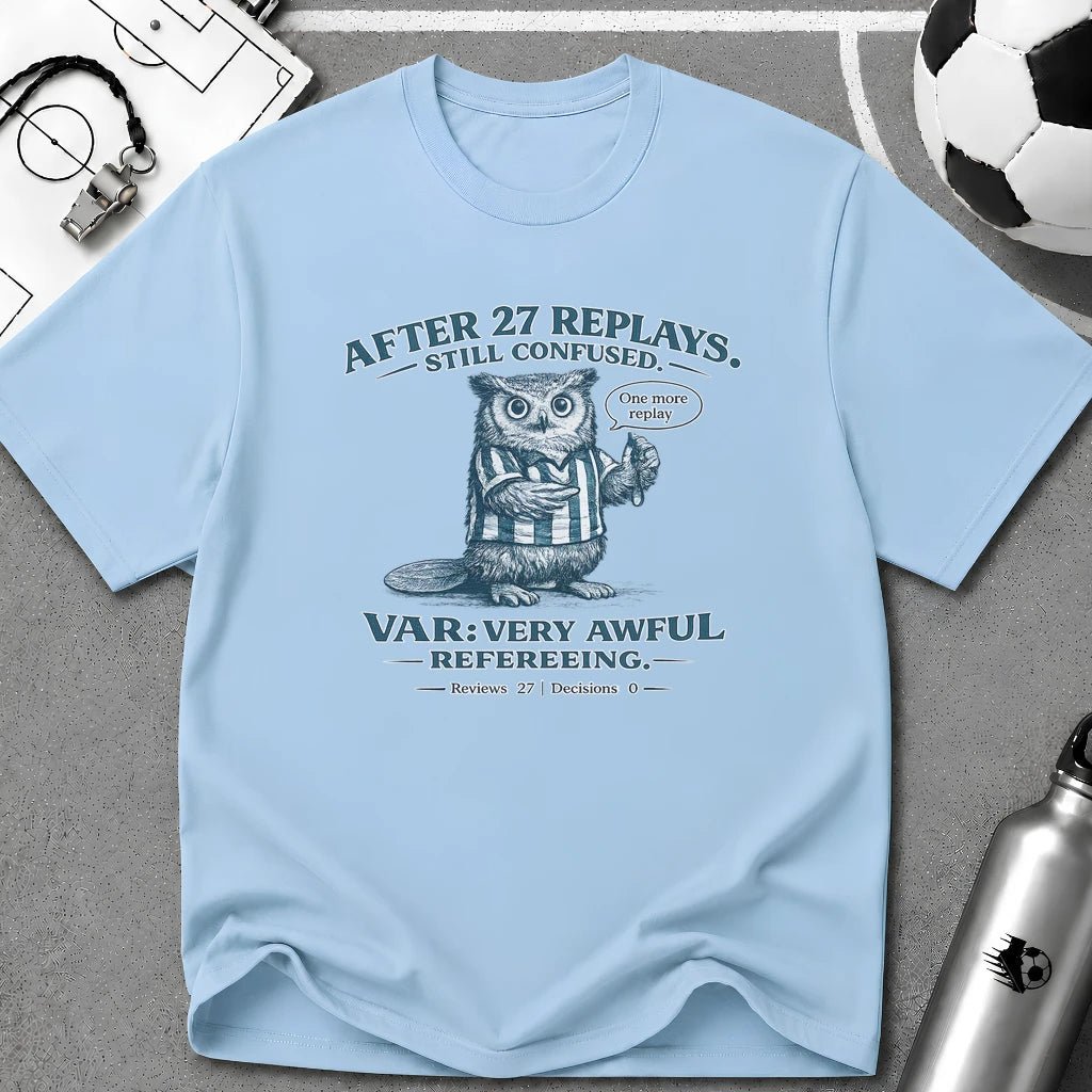 Funny Owl 'After 27 Replays, Still Confused' T-Shirt - soccer fan t-shirt | GoalRush Studio