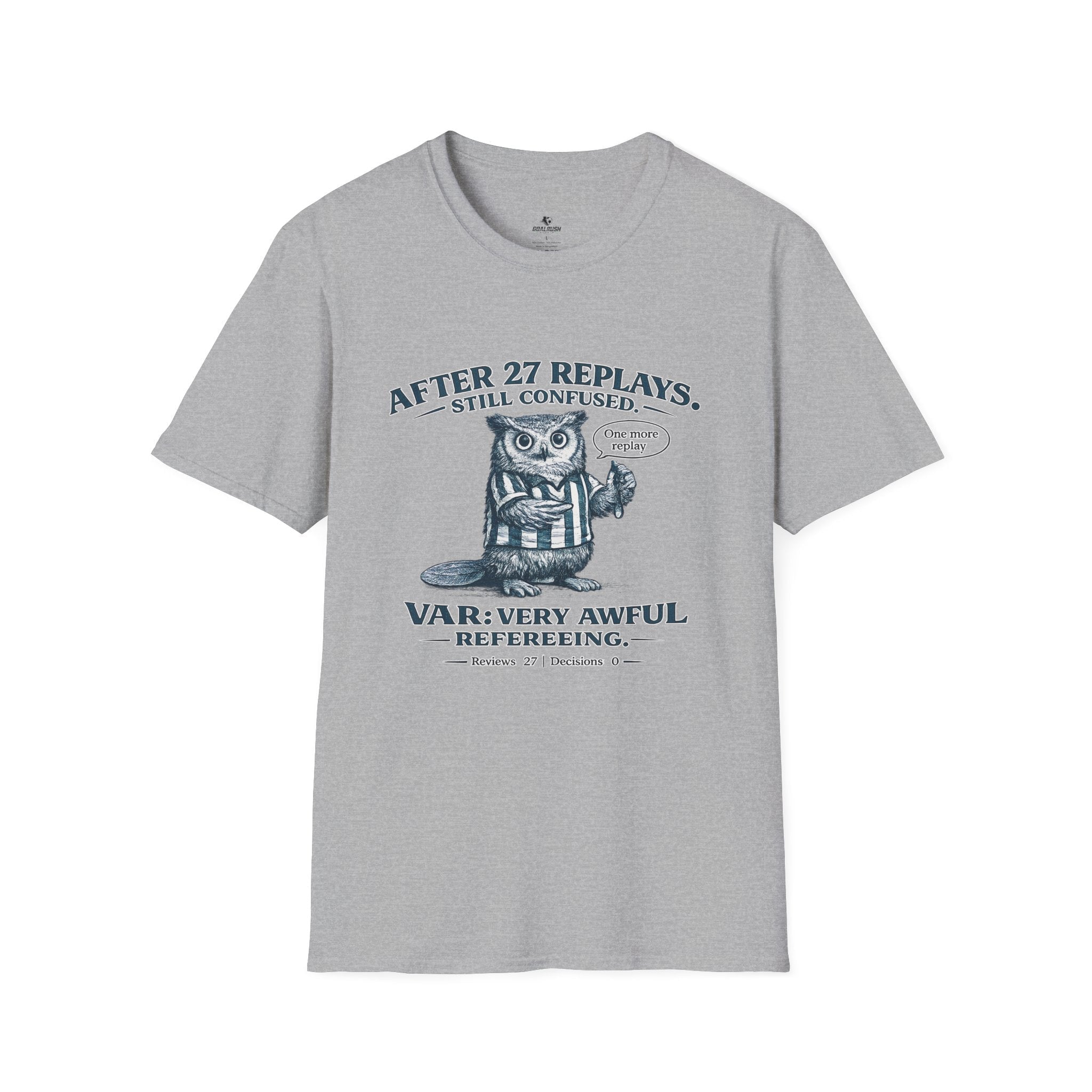 Funny Owl 'After 27 Replays, Still Confused' T-Shirt - soccer fan t-shirt | GoalRush Studio