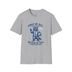 Funny Raccoon “First of All, I’m a Delight” T-Shirt - soccer fan t-shirt | GoalRush Studio
