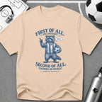 Funny Raccoon “First of All, I’m a Delight” T-Shirt - soccer fan t-shirt | GoalRush Studio
