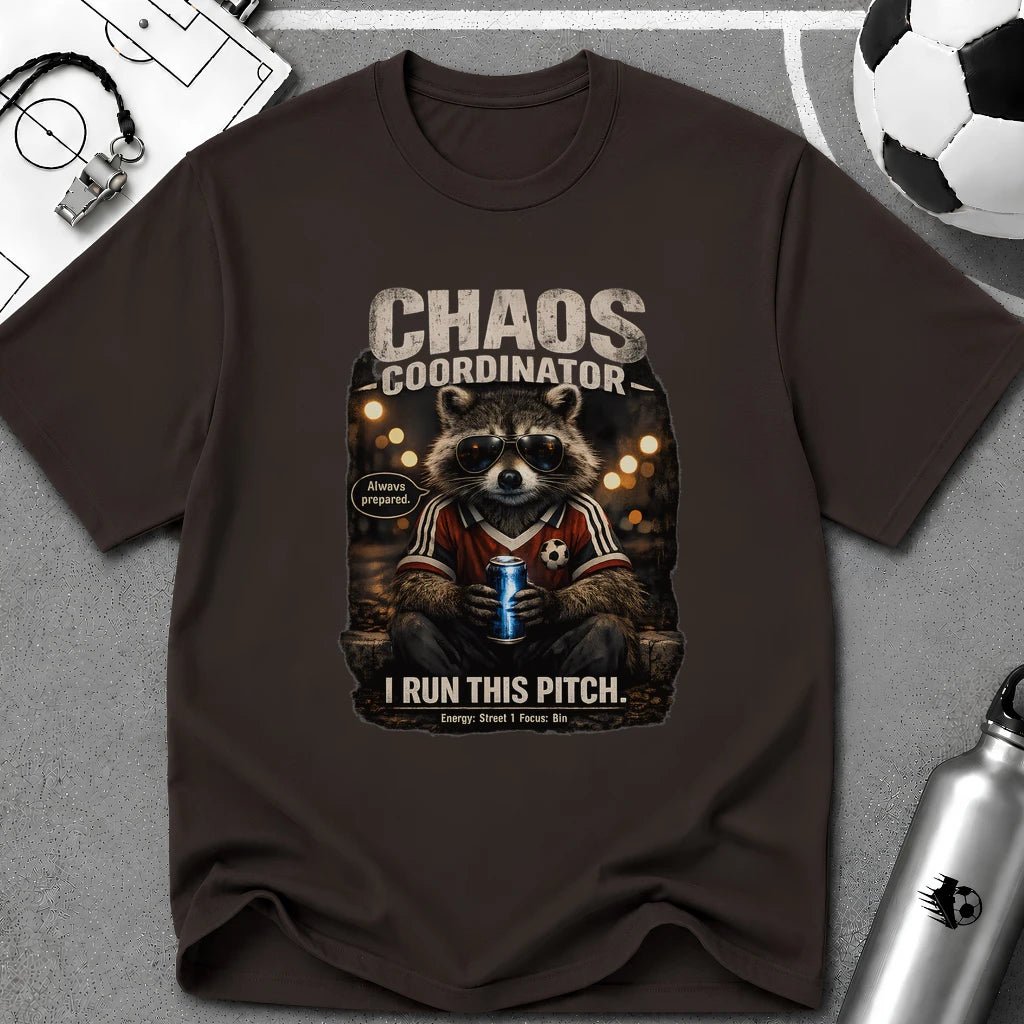 Funny Raccoon T-Shirt "Chaos Coordinator" - soccer fan t-shirt | GoalRush Studio