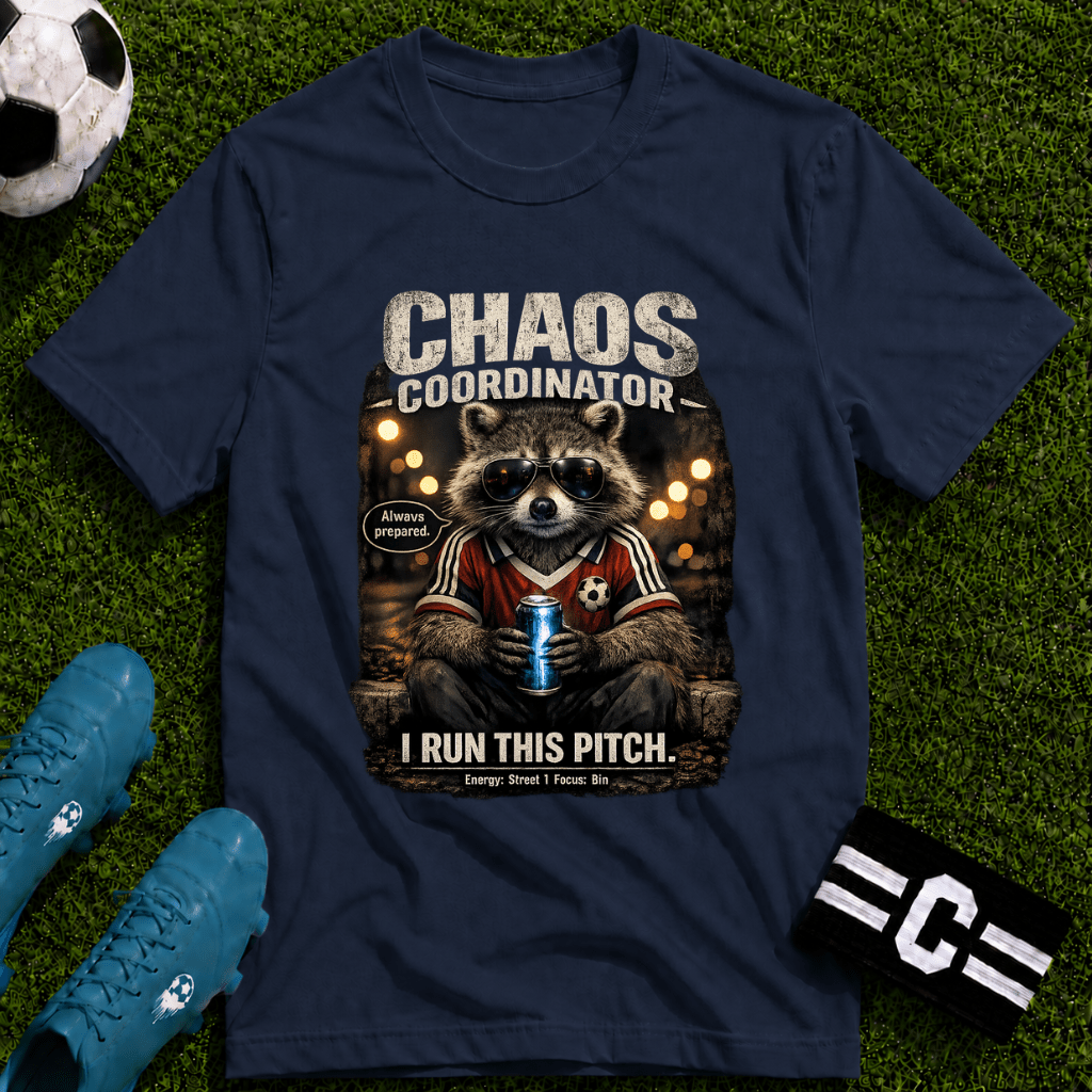 Funny Raccoon T-Shirt "Chaos Coordinator" - soccer fan t-shirt | GoalRush Studio