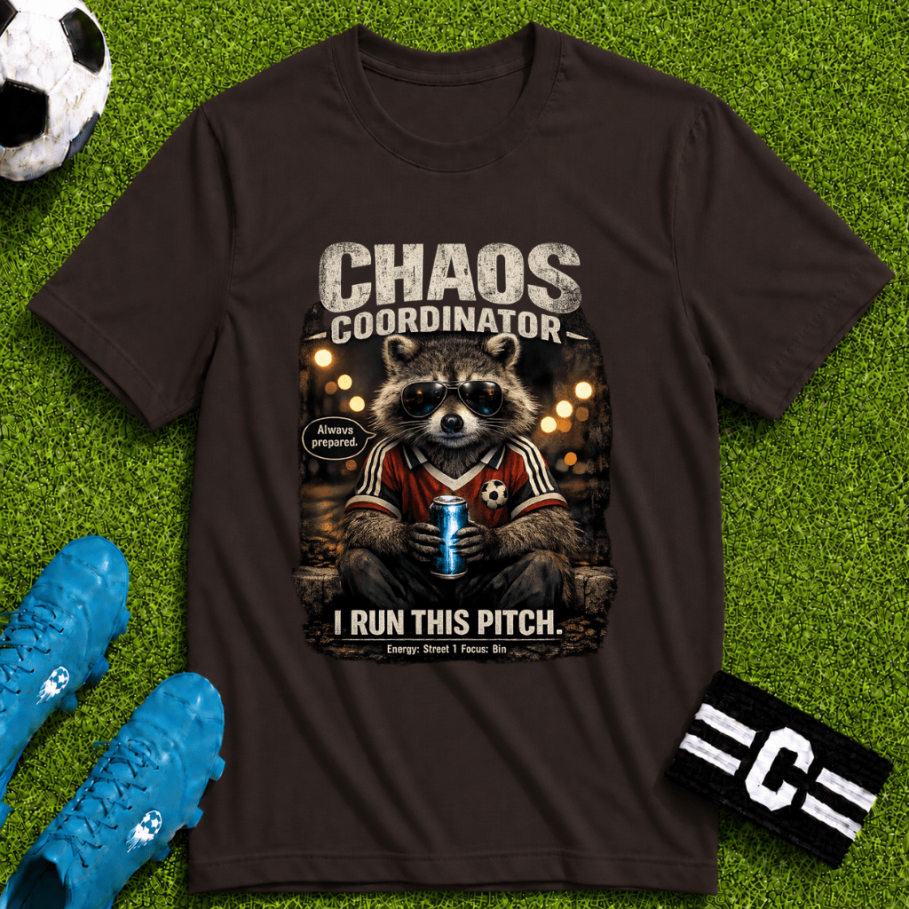 Funny Raccoon T-Shirt "Chaos Coordinator" - soccer fan t-shirt | GoalRush Studio