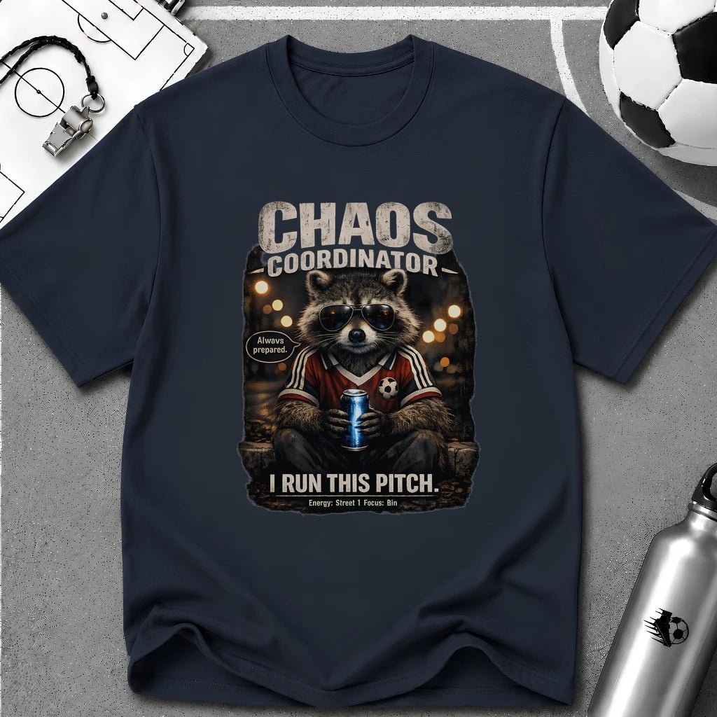 Funny Raccoon T-Shirt "Chaos Coordinator" - soccer fan t-shirt | GoalRush Studio