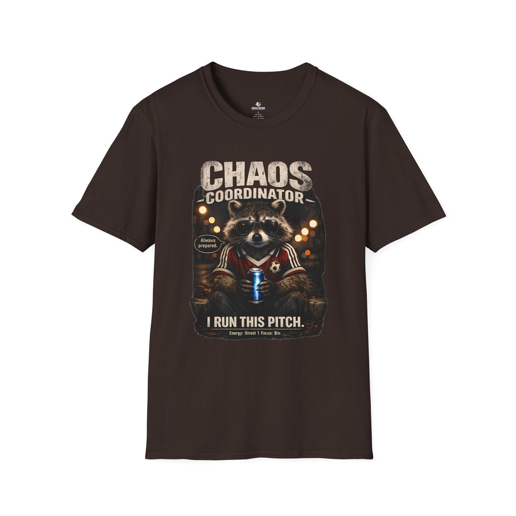 Funny Raccoon T-Shirt "Chaos Coordinator" - soccer fan t-shirt | GoalRush Studio