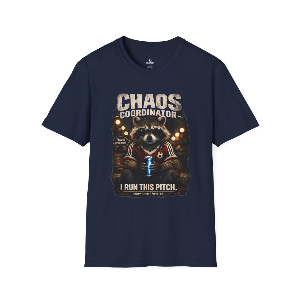 Funny Raccoon T-Shirt "Chaos Coordinator" - soccer fan t-shirt | GoalRush Studio