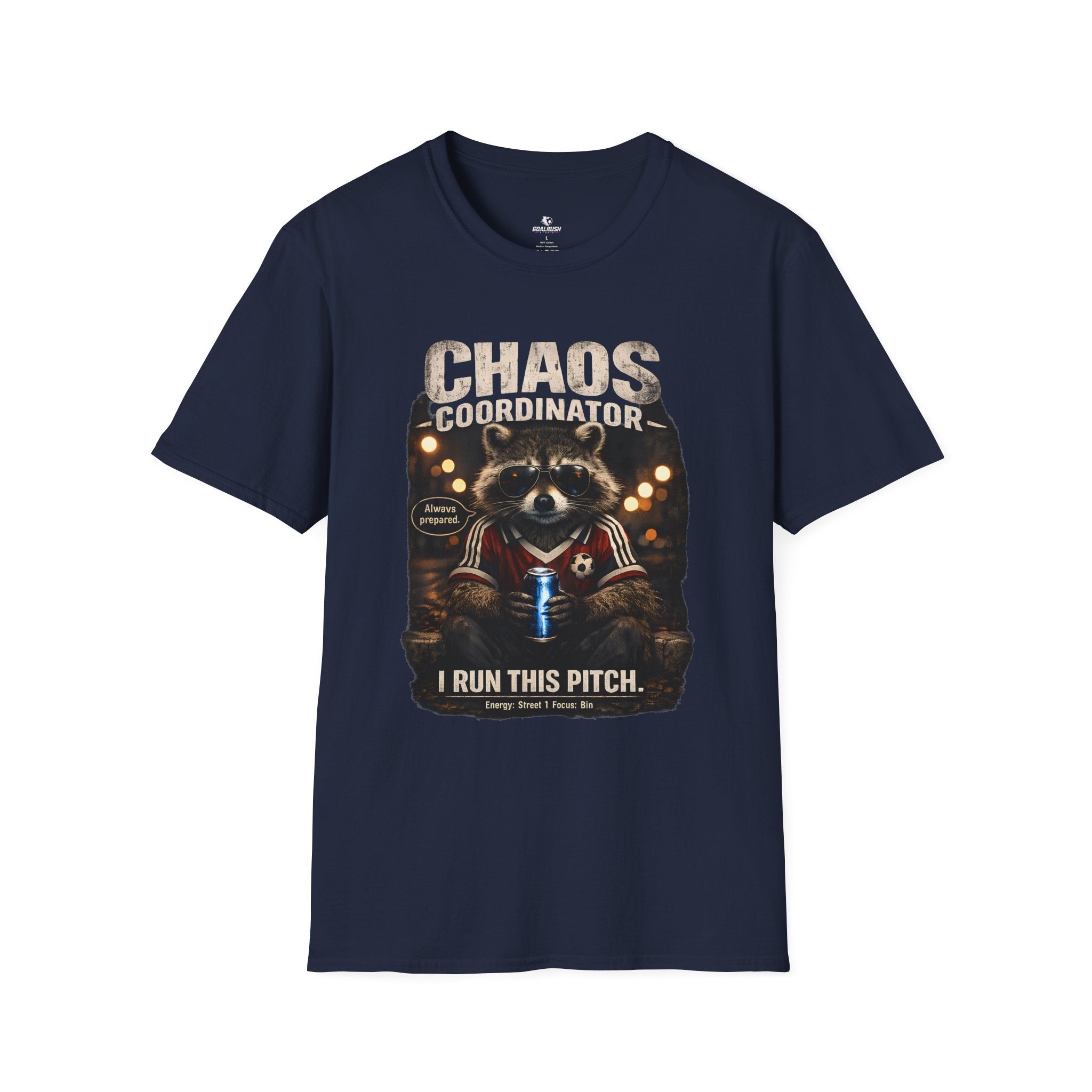 Funny Raccoon T-Shirt "Chaos Coordinator" - soccer fan t-shirt | GoalRush Studio