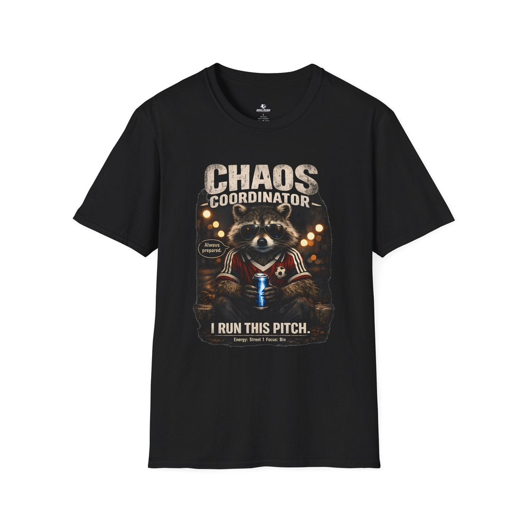 Funny Raccoon T-Shirt "Chaos Coordinator" - soccer fan t-shirt | GoalRush Studio