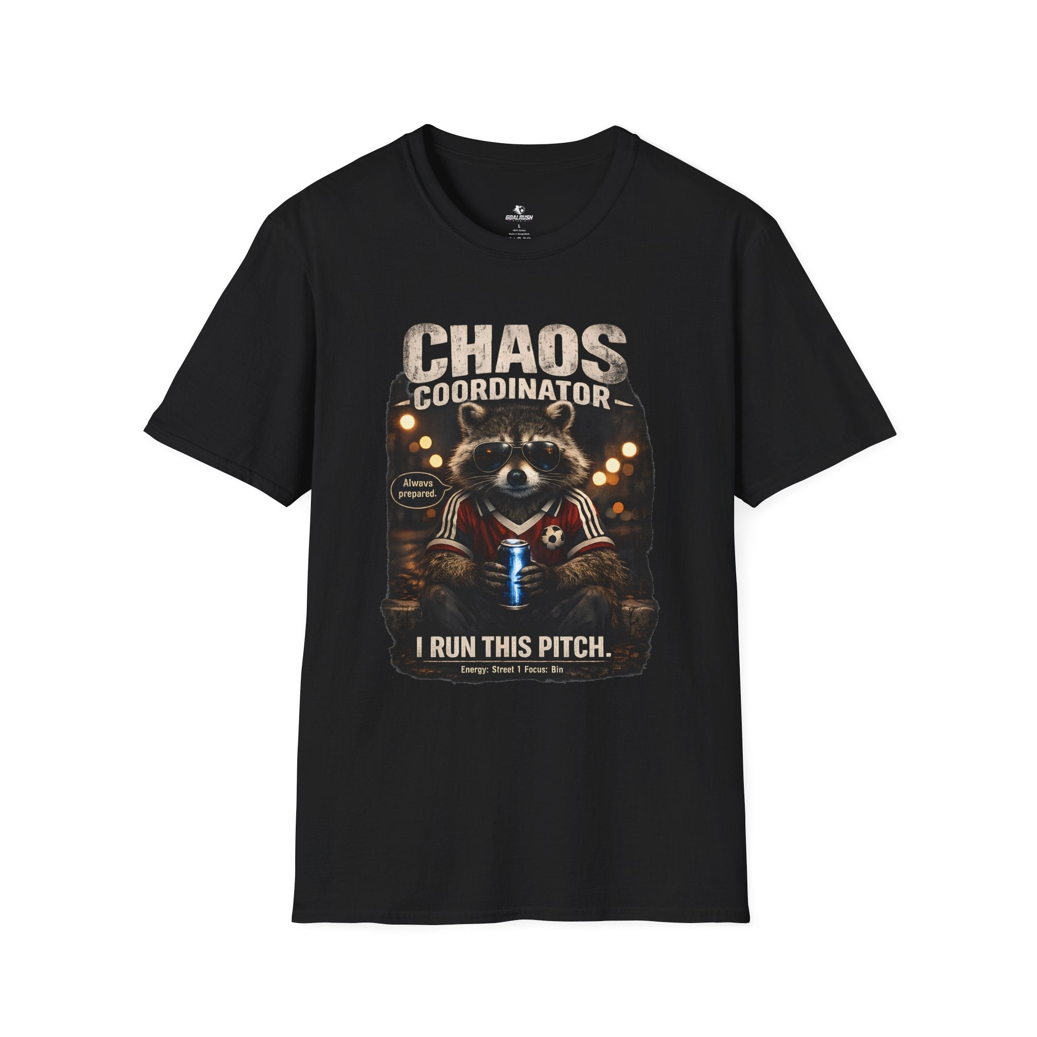 Funny Raccoon T-Shirt "Chaos Coordinator" - soccer fan t-shirt | GoalRush Studio