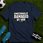 Funny Retro Glitch Graphic "Emotionally Damaged By Var" T-Shirt - soccer fan t-shirt | GoalRush Studio