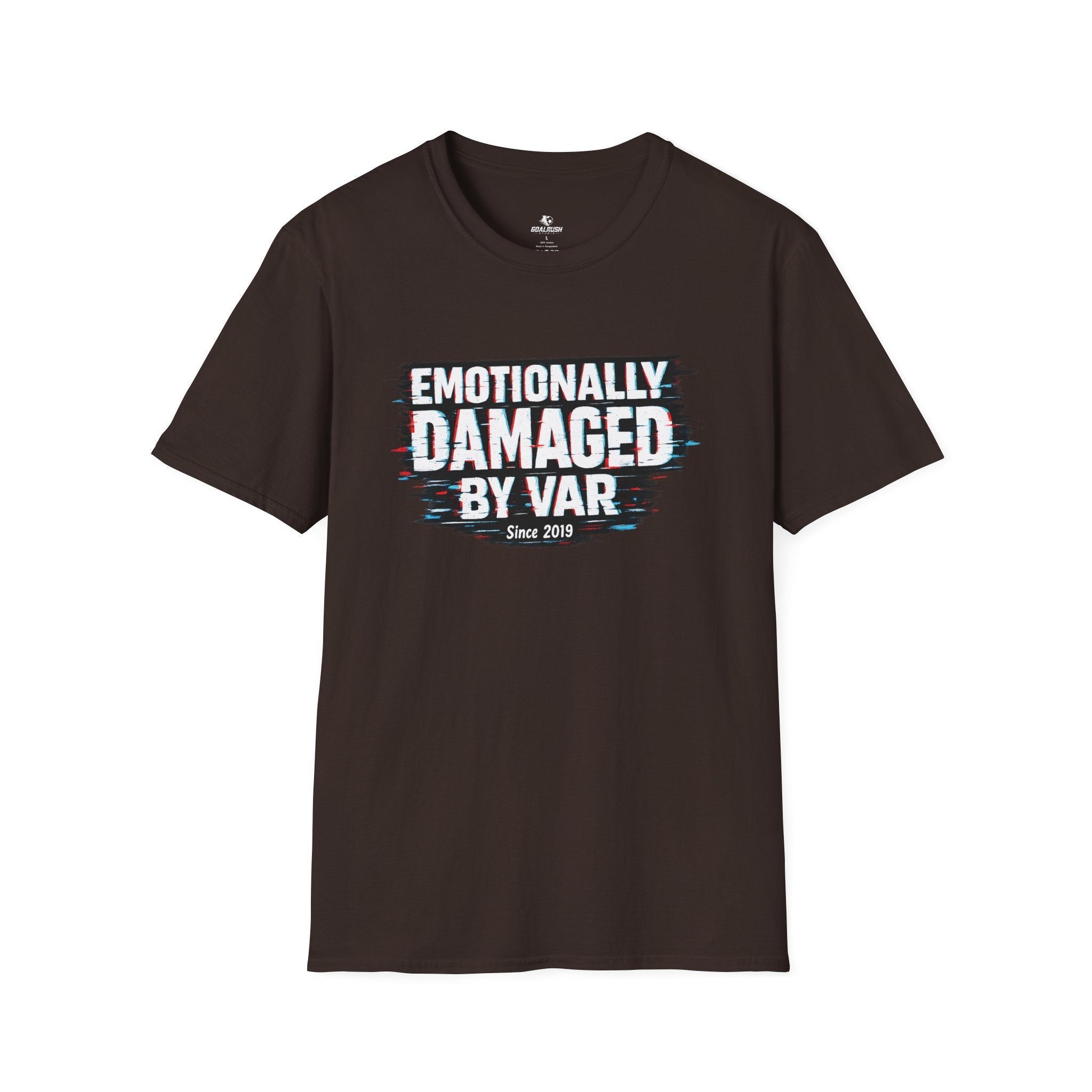 Funny Retro Glitch Graphic "Emotionally Damaged By Var" T-Shirt - soccer fan t-shirt | GoalRush Studio
