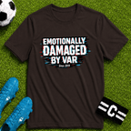 Funny Retro Glitch Graphic "Emotionally Damaged By Var" T-Shirt - soccer fan t-shirt | GoalRush Studio