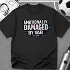 Funny Retro Glitch Graphic "Emotionally Damaged By Var" T-Shirt - soccer fan t-shirt | GoalRush Studio