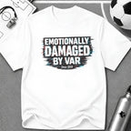 Funny Retro Glitch Graphic "Emotionally Damaged By Var" T-Shirt - soccer fan t-shirt | GoalRush Studio