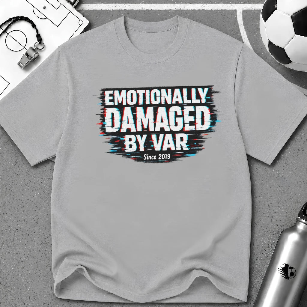 Funny Retro Glitch Graphic "Emotionally Damaged By Var" T-Shirt - soccer fan t-shirt | GoalRush Studio