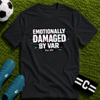 Funny Retro Glitch Graphic "Emotionally Damaged By Var" T-Shirt - soccer fan t-shirt | GoalRush Studio