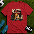 Funny Soccer Dog T-Shirt “0 Goals, 100% Emotional Damage” - soccer fan t-shirt | GoalRush Studio