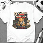 Funny Soccer Dog T-Shirt “0 Goals, 100% Emotional Damage” - soccer fan t-shirt | GoalRush Studio