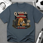 Funny Soccer Dog T-Shirt “0 Goals, 100% Emotional Damage” - soccer fan t-shirt | GoalRush Studio