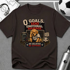 Funny Soccer Dog T-Shirt “0 Goals, 100% Emotional Damage” - soccer fan t-shirt | GoalRush Studio