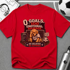 Funny Soccer Dog T-Shirt “0 Goals, 100% Emotional Damage” - soccer fan t-shirt | GoalRush Studio