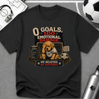 Funny Soccer Dog T-Shirt “0 Goals, 100% Emotional Damage” - soccer fan t-shirt | GoalRush Studio