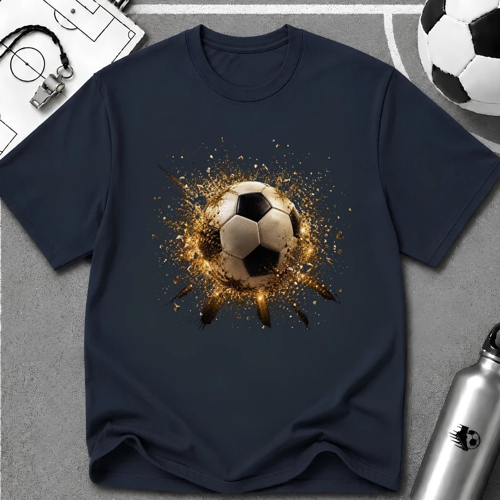 Golden Dust Explosion 3D Soccer Ball T-Shirt - soccer fan t-shirt | GoalRush Studio