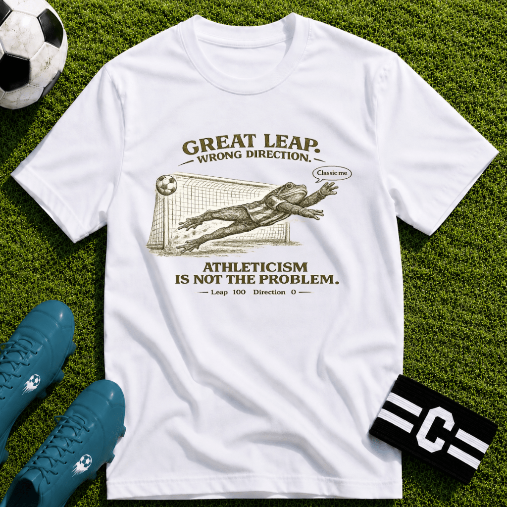 Great Leap Wrong Direction Vintage Soccer T-Shirt - soccer fan t-shirt | GoalRush Studio