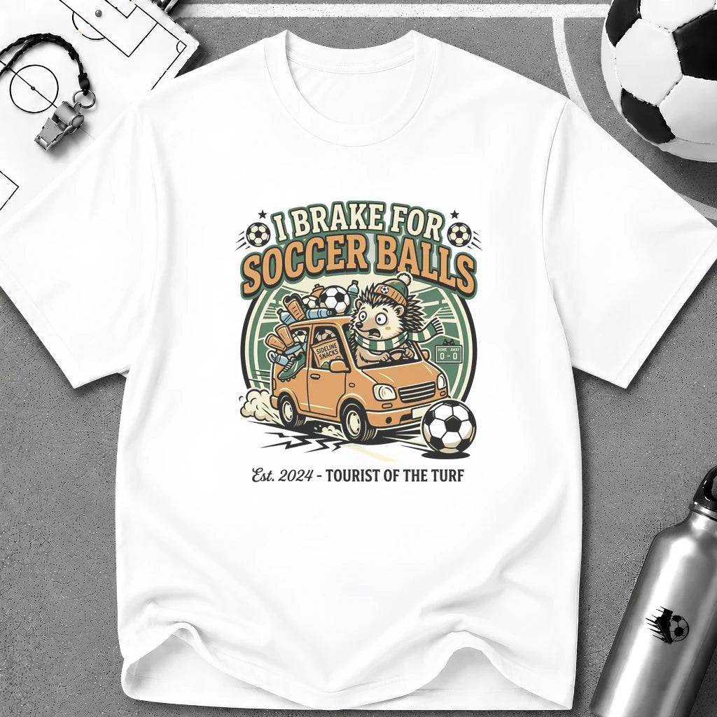 Hedgehog - I Brake for Soccer Balls Funny Soccer T-Shirt - soccer fan t-shirt | GoalRush Studio