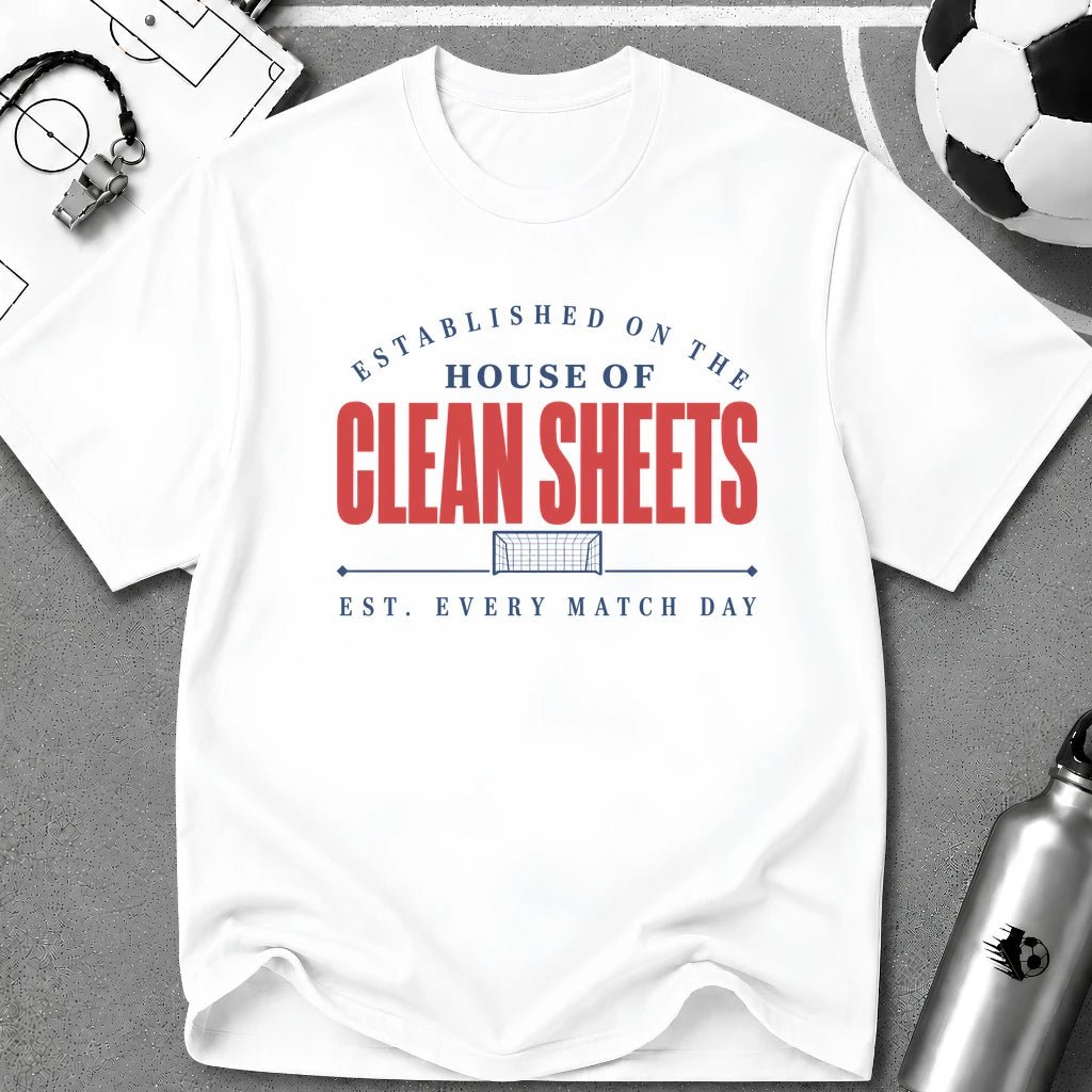 House of Clean Sheet Typography T-Shirt - soccer fan t-shirt | GoalRush Studio