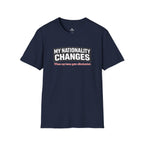 Humor "My Nationality Changes When My Team Gets Eliminated" T-Shirt - soccer fan t-shirt | GoalRush Studio