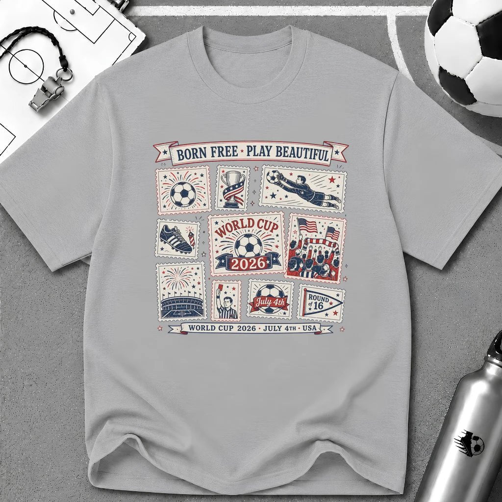 Independence Day - Retro Collage Grid Soccer Fan T-Shirt - soccer fan t-shirt | GoalRush Studio