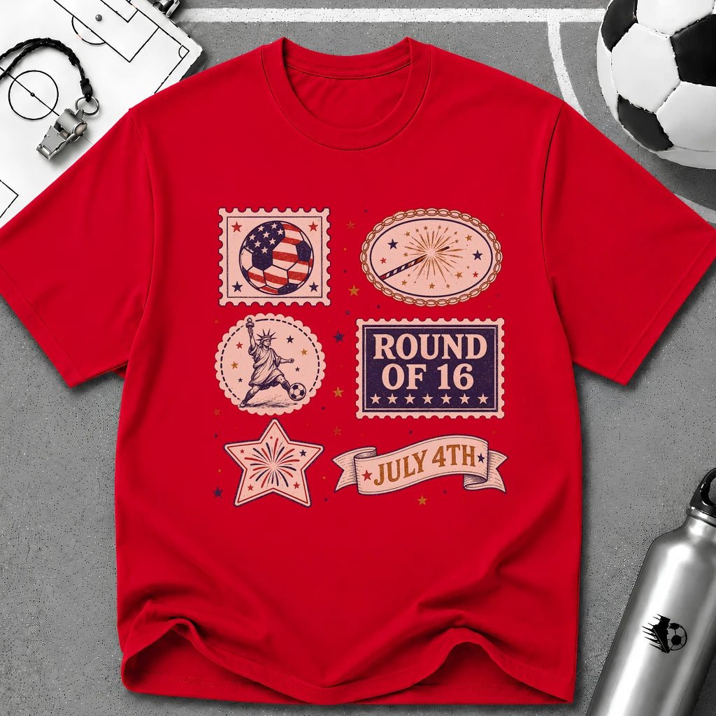 Independence Day - Retro Collage Grid Soccer Fan T-Shirt - soccer fan t-shirt | GoalRush Studio