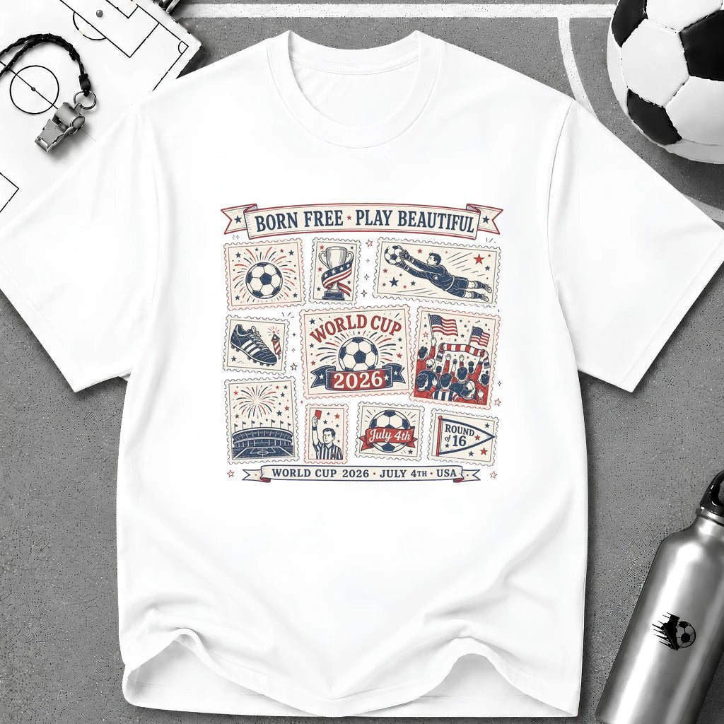 Independence Day - Retro Collage Grid Soccer Fan T-Shirt - soccer fan t-shirt | GoalRush Studio