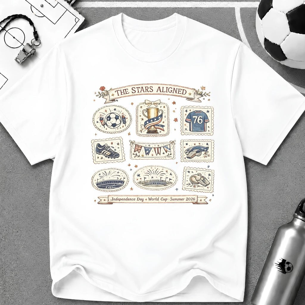 Independence Day - Retro Collage Grid Soccer Fan T-Shirt - soccer fan t-shirt | GoalRush Studio